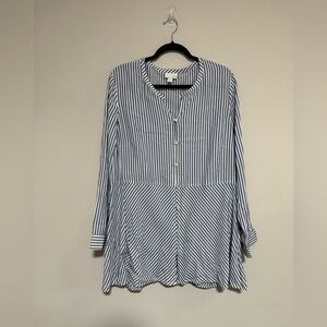 J. Jill Navy and White Striped Long Sleeve Button Down Tunic Top Size XL